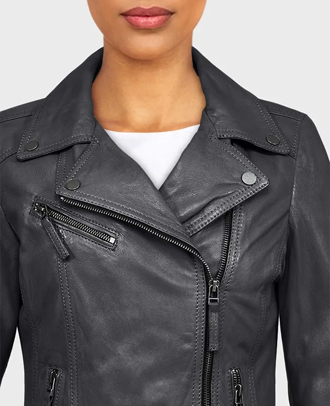 CLUB METAL  (REF. 64715) NOIR - BLOUSON ASYMETRIQUE EPURE EN CUIR VÉRITABLE