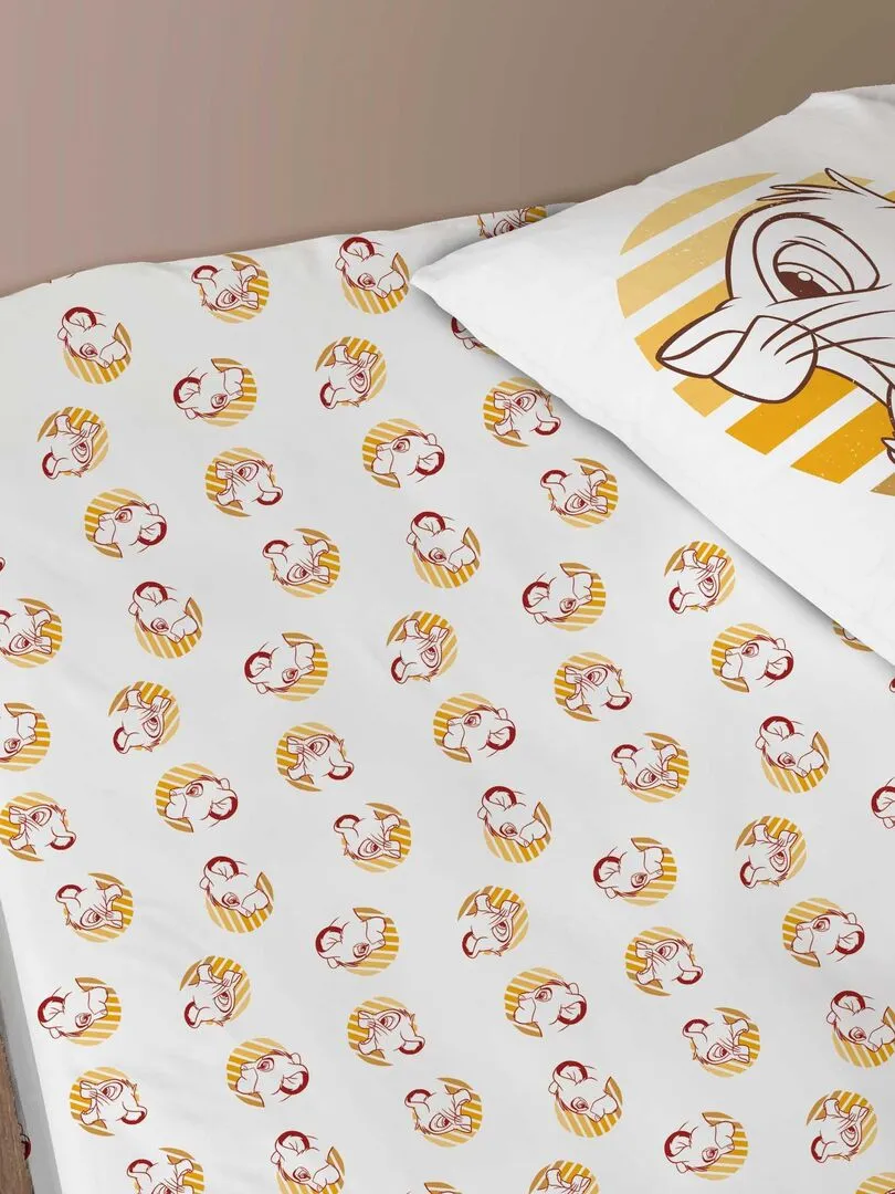 Drap-housse imprimé 100% coton, DISNEY HOME LE ROI LION PRINCE - Blanc