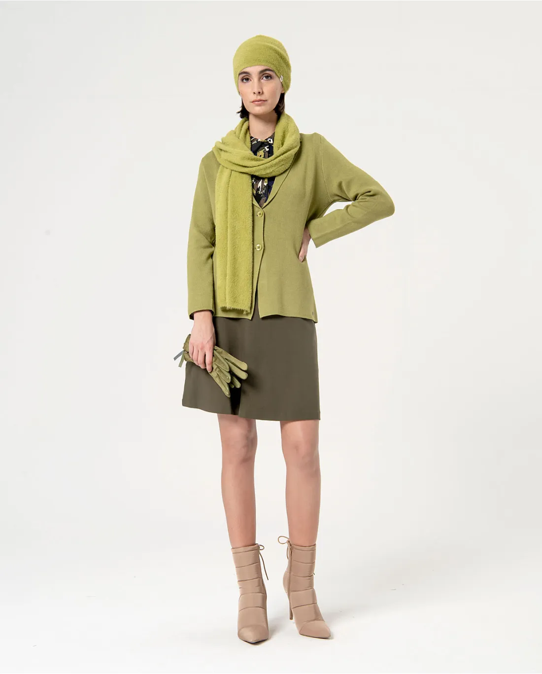 Jupe courte en viscose stretch Khaki