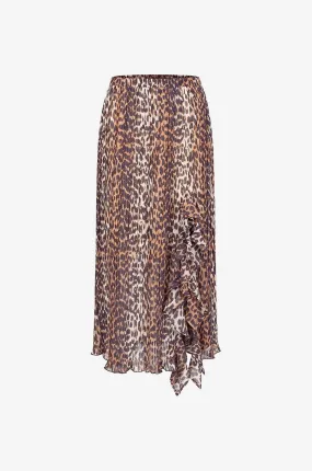 Jupe midi en georgette plissée Leopard