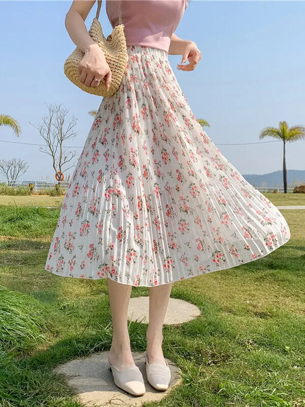 Jupe Plissée En Mousseline À Fleurs Pour Femme