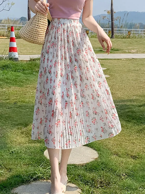 Jupe Plissée En Mousseline À Fleurs Pour Femme