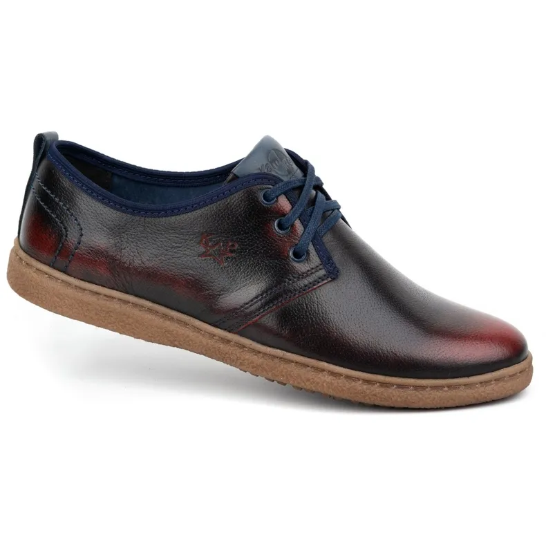 Kampol Chaussures casual en cuir pour hommes 22KAM, bordeaux le noir