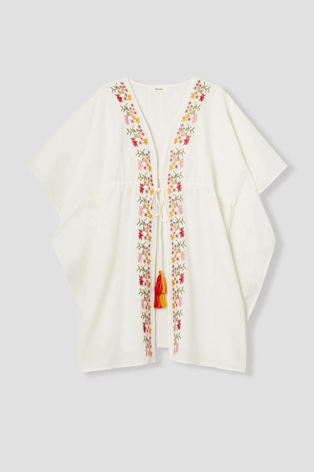 Kimono brodé en coton et lin - Imprimé multicolore