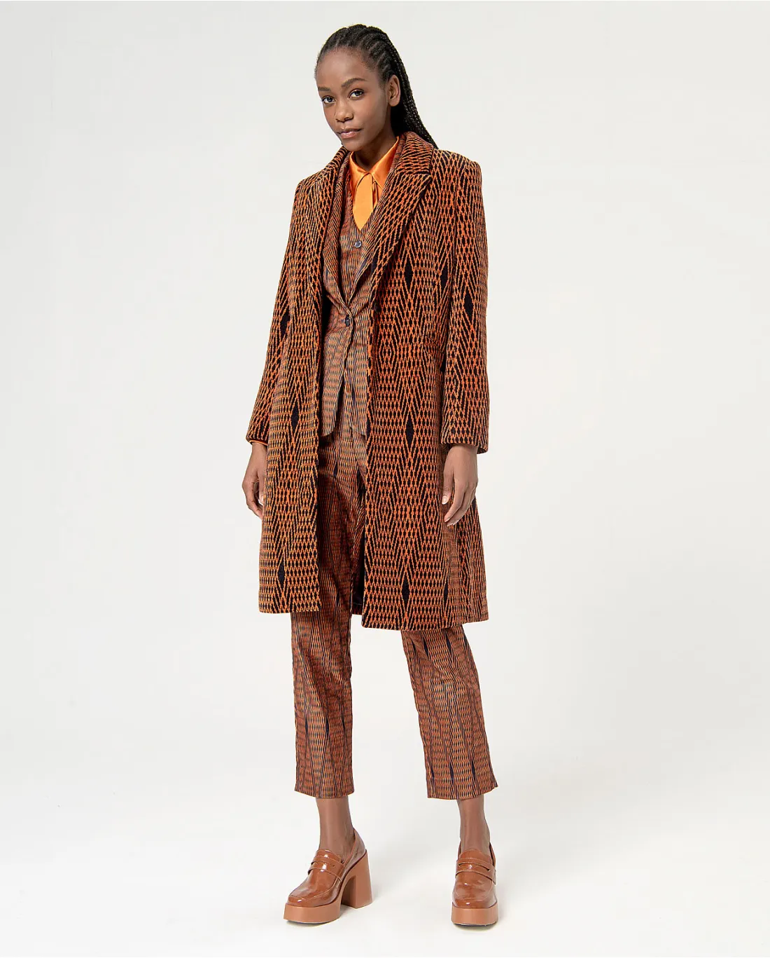 Manteau jacquard en satin à motifs Orange