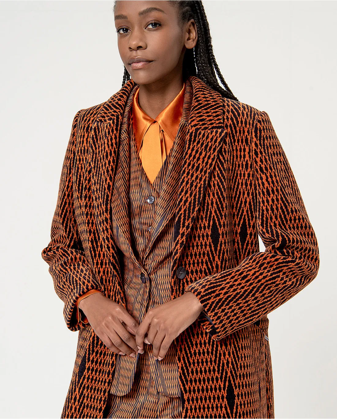 Manteau jacquard en satin à motifs Orange