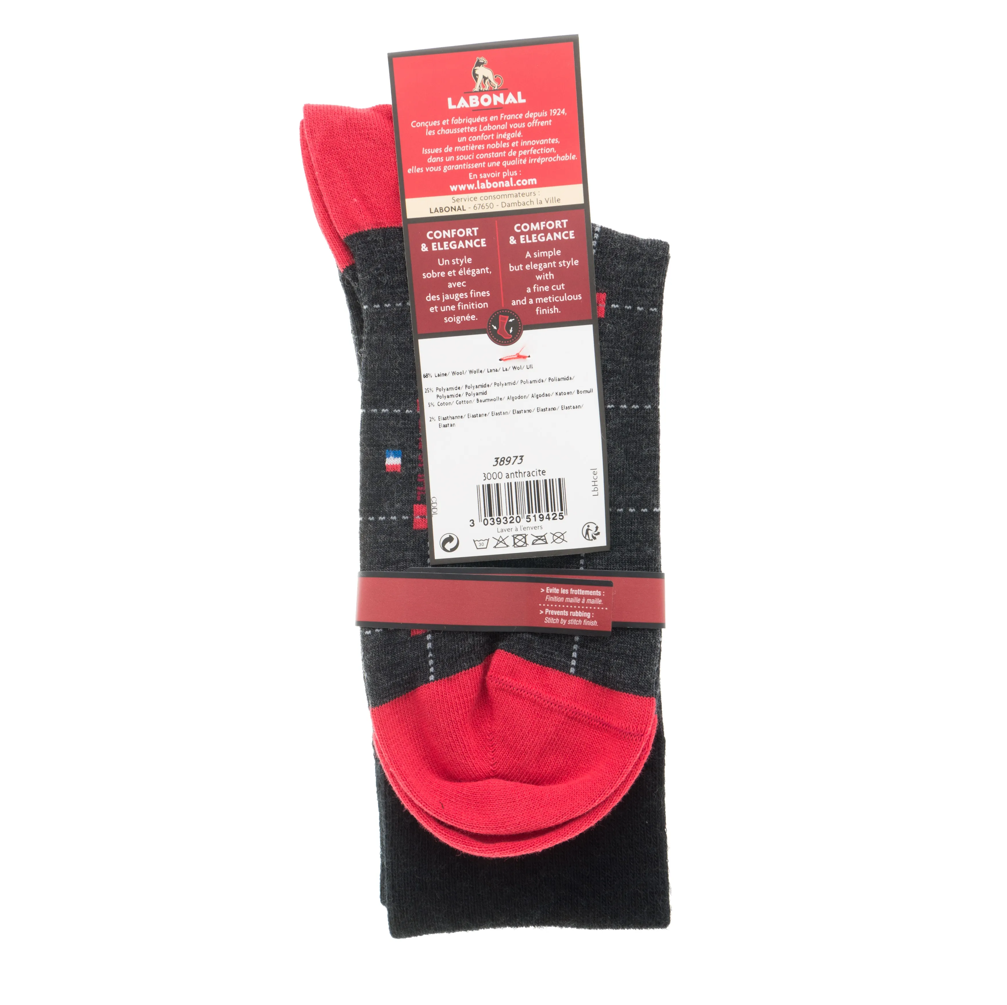 MI-CHAUSSETTES Carrés colorés laine - Sans couture - Anthracite - L...