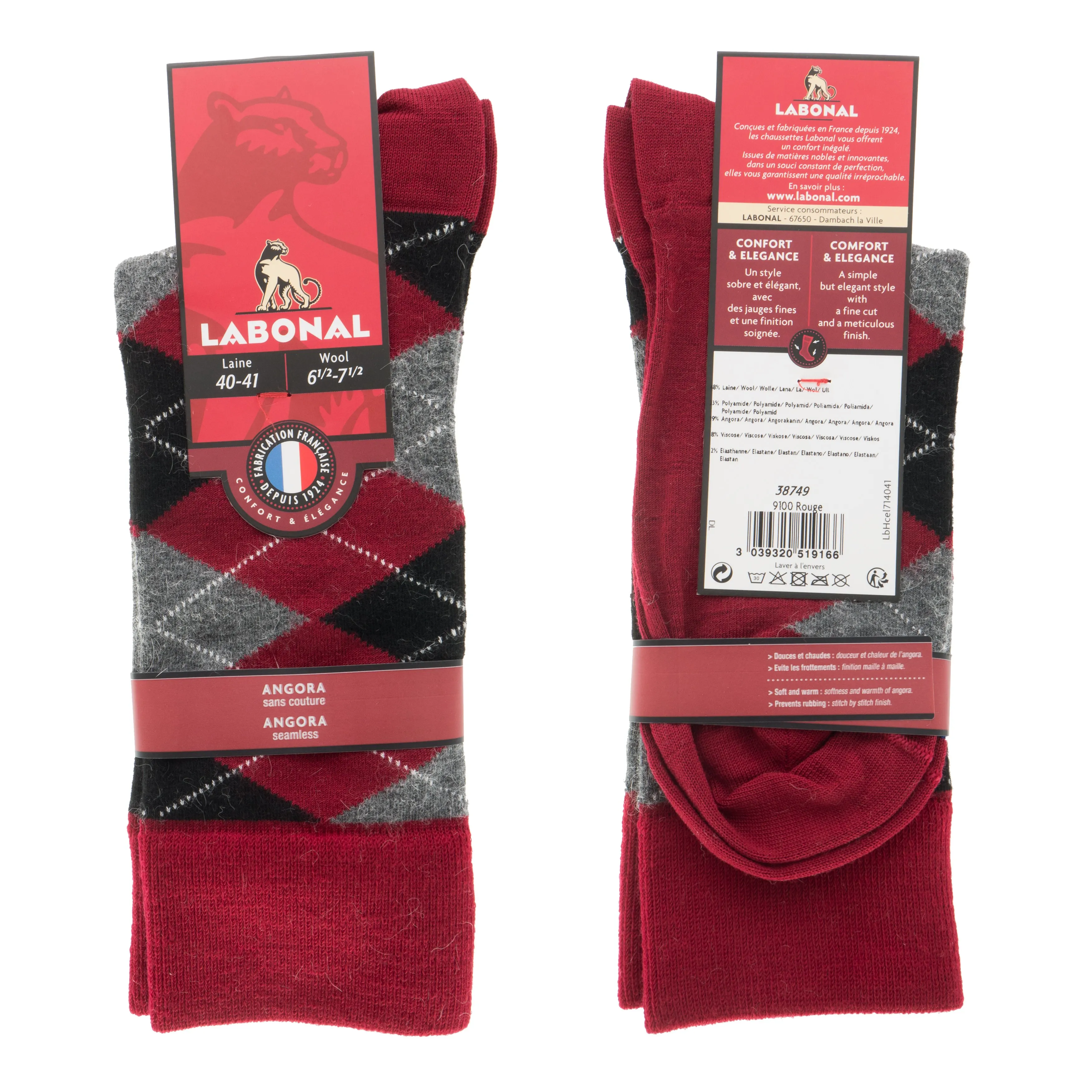 MI-CHAUSSETTES INTARSIA LAINE ANGORA - Sans couture - Rouge - Labon...