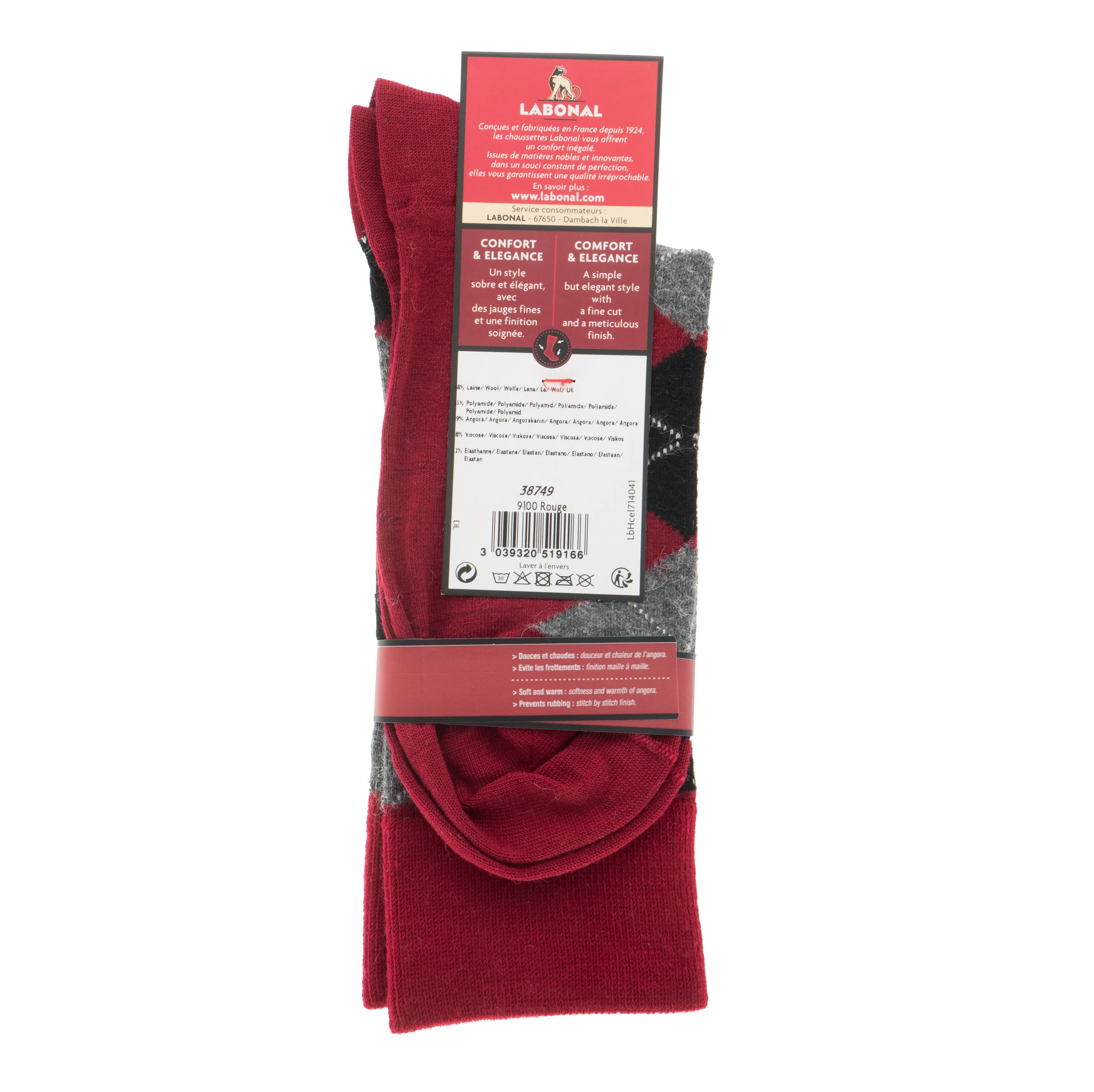 MI-CHAUSSETTES INTARSIA LAINE ANGORA - Sans couture - Rouge - Labon...