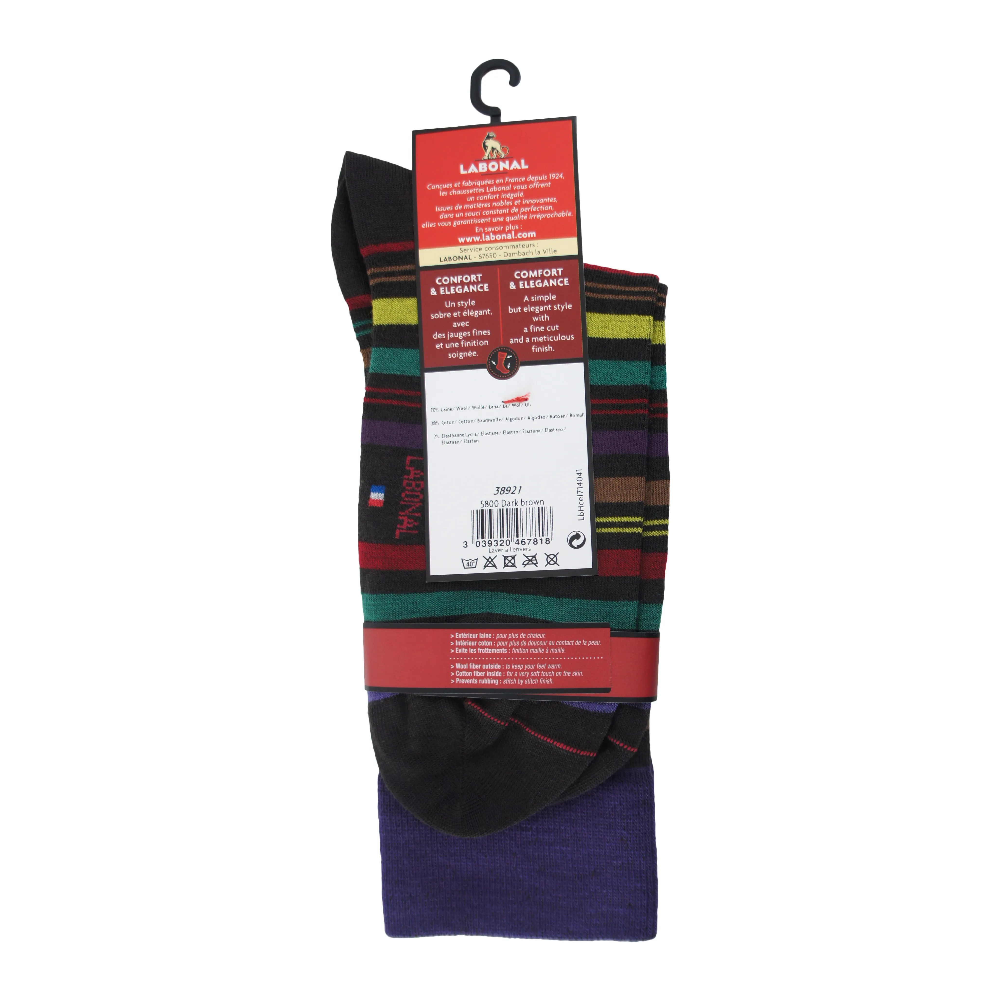 Mi-Chaussettes Laine marron foncé rayées - Labonal : vente chausset...