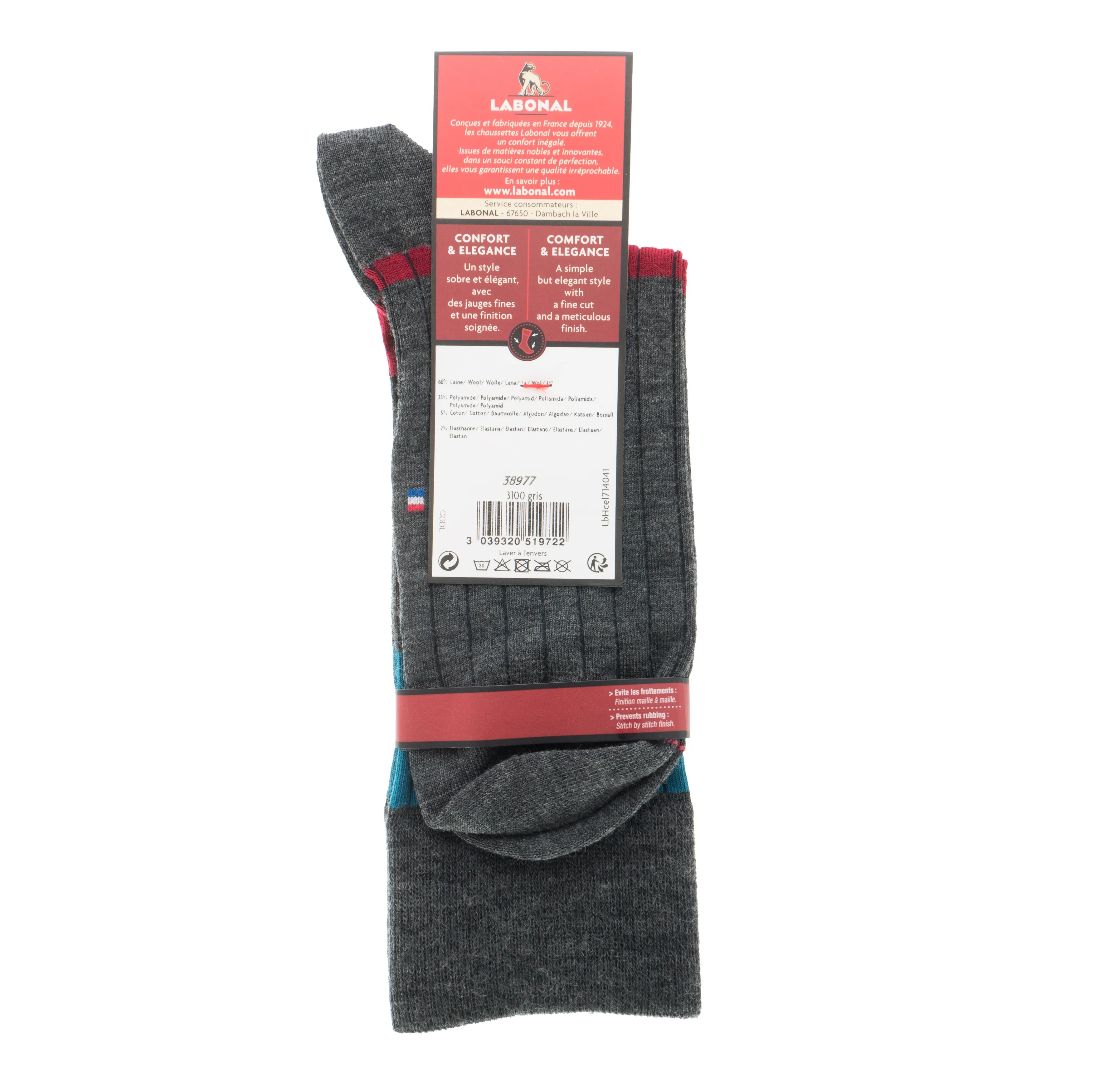 MI-CHAUSSETTES Larges rayures et côtes laine - Sans couture - Gris ...