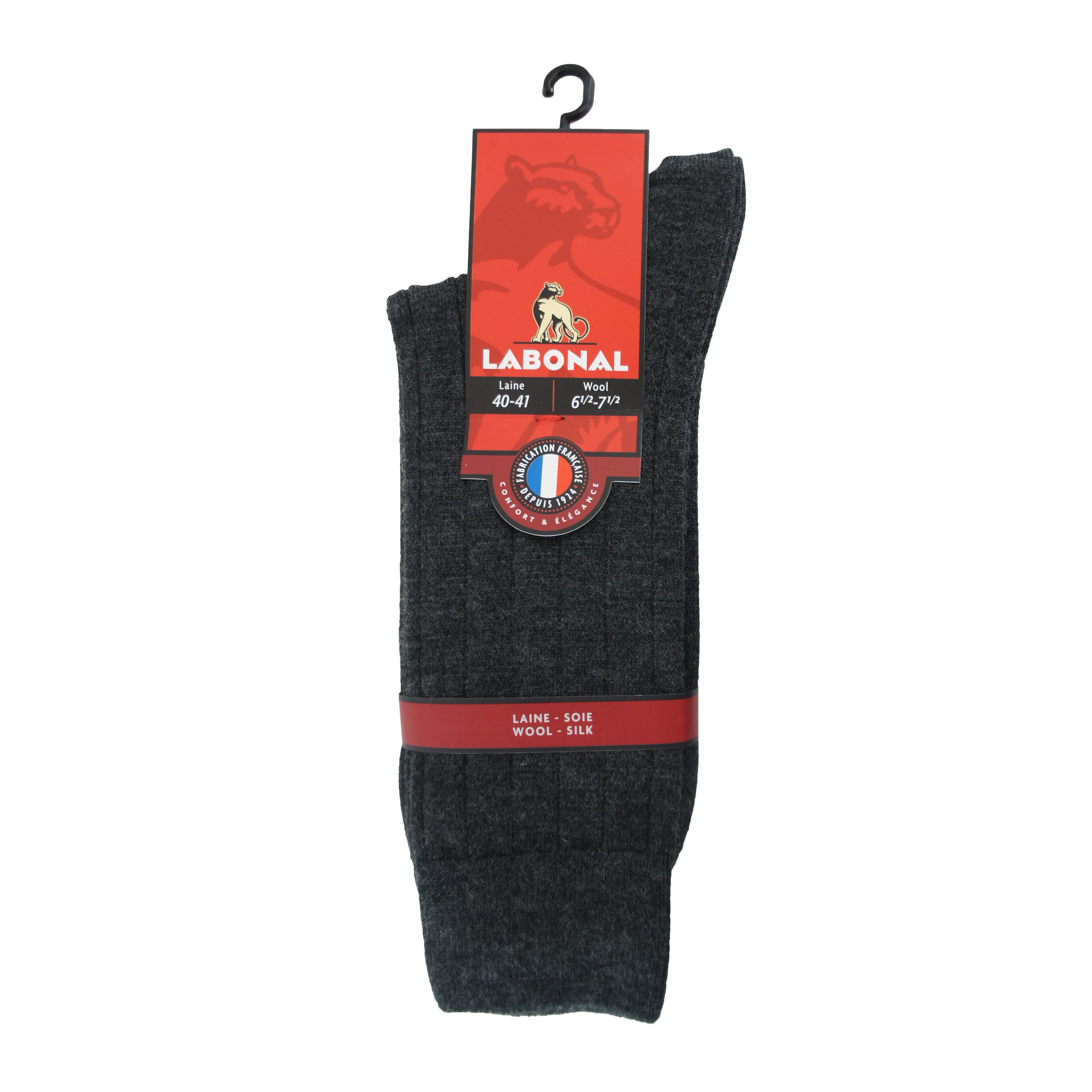 Mi-Chaussettes unies à côtes laine et soie grises - Labonal : vente...