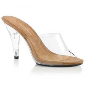 Mule sexy transparente à talon plexi 10 cm à semelle beige