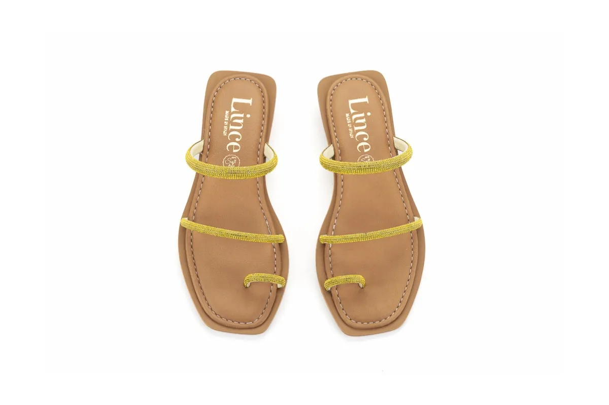 Mules à petit talon multi lanières - Jaune