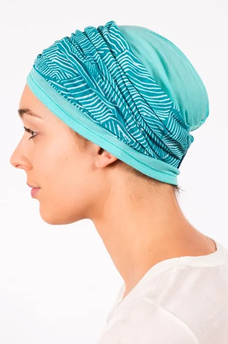 Pack bandeau et bonnet chimiothérapie bleu turquoise Lagon