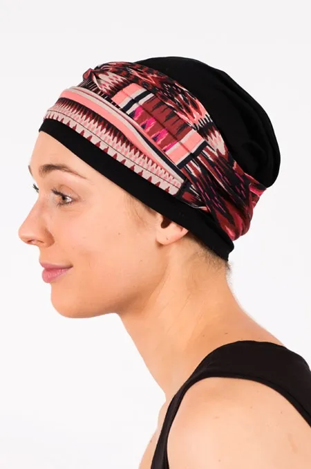 Pack bandeau et bonnet chimiothérapie Vodoo corail et noir