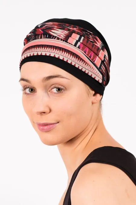 Pack bandeau et bonnet chimiothérapie Vodoo corail et noir