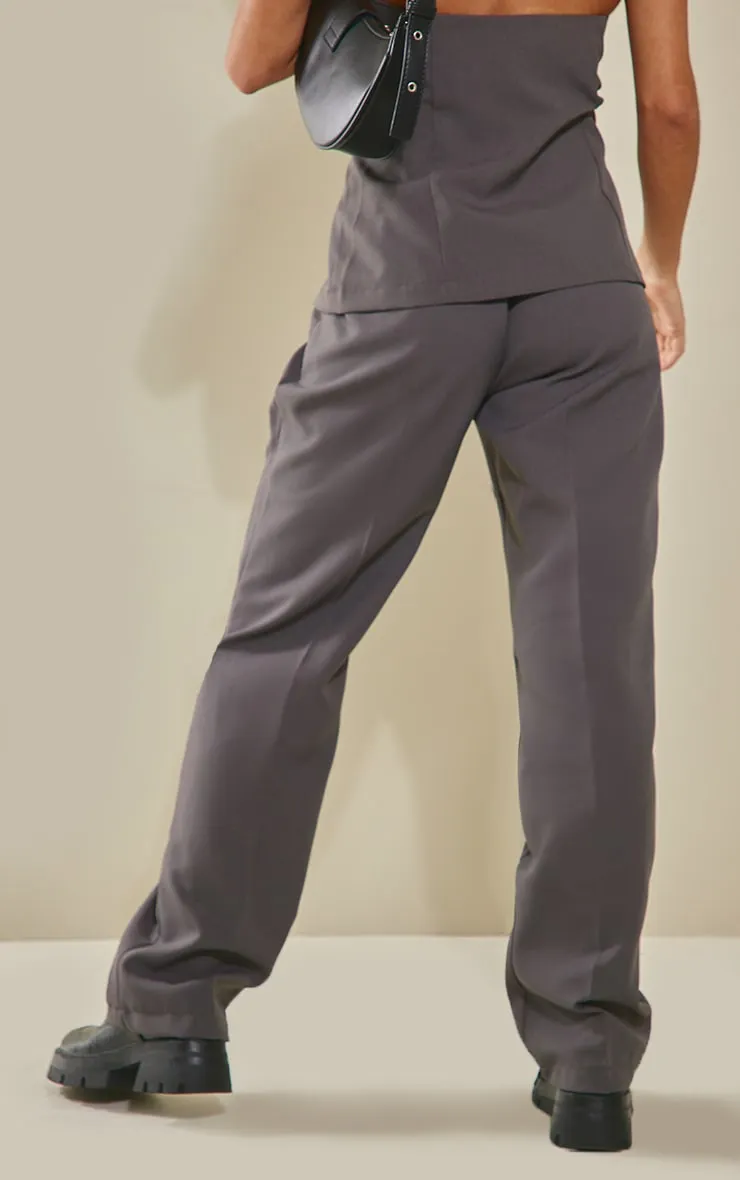 Pantalon à pinces droit tissé anthracite à taille haute