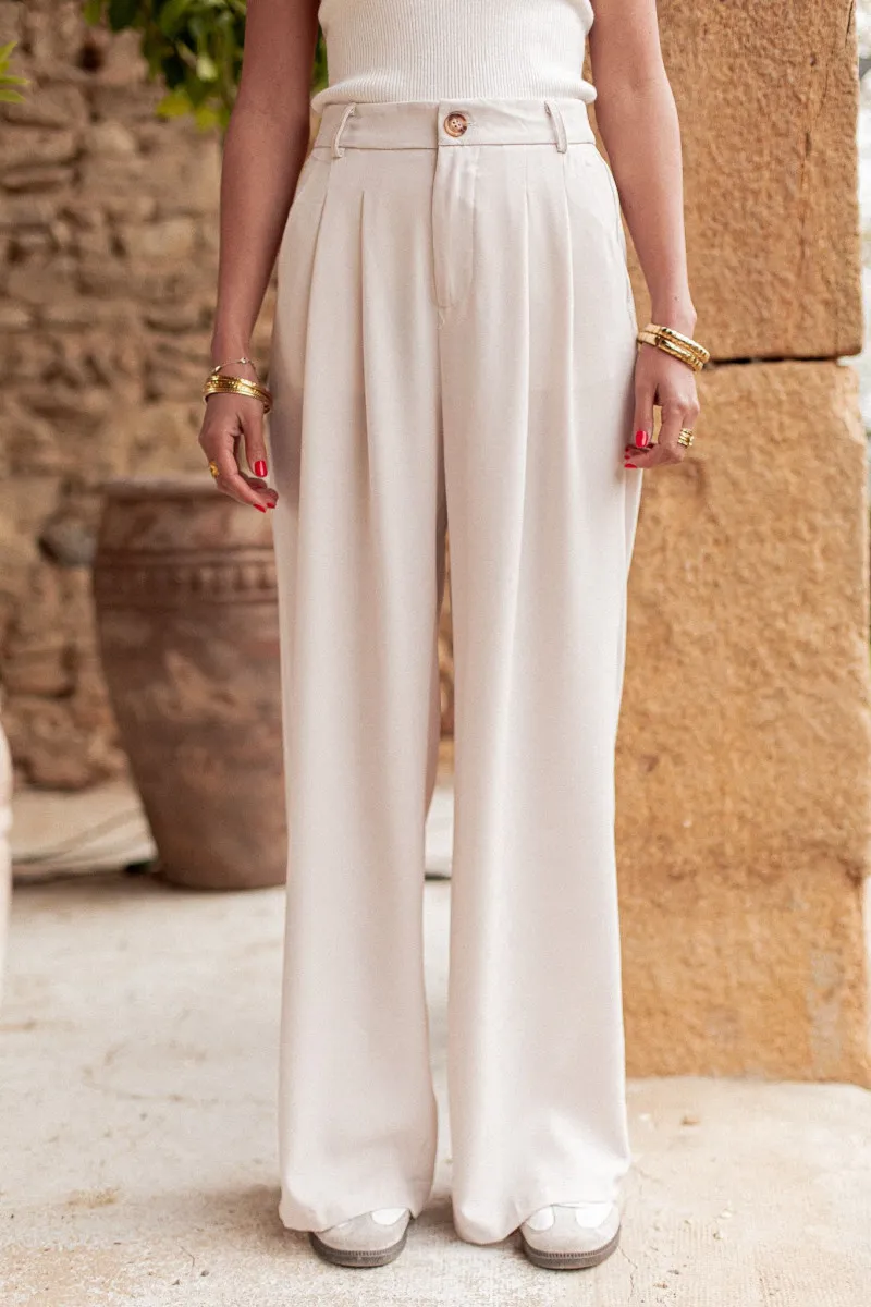 pantalon à pinces large beige clair