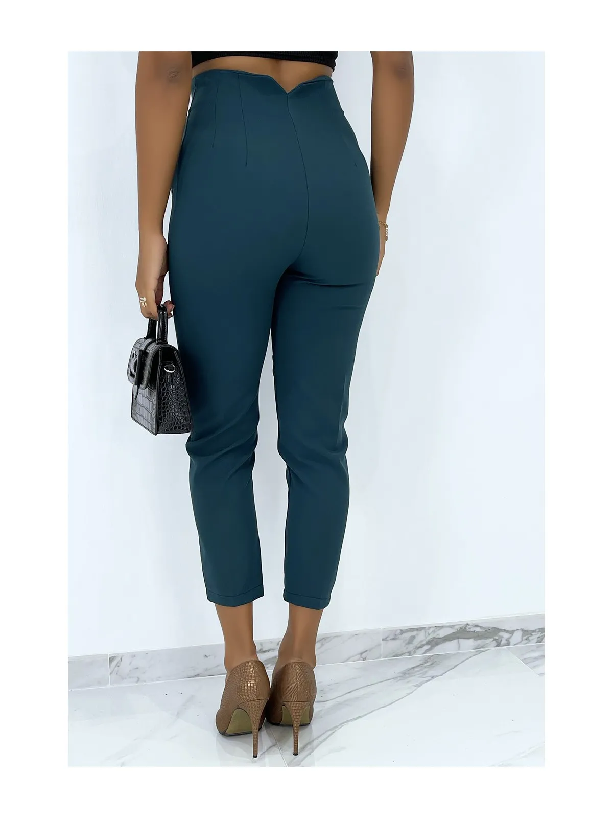 Pantalon à pinces vert style tailleur très chic