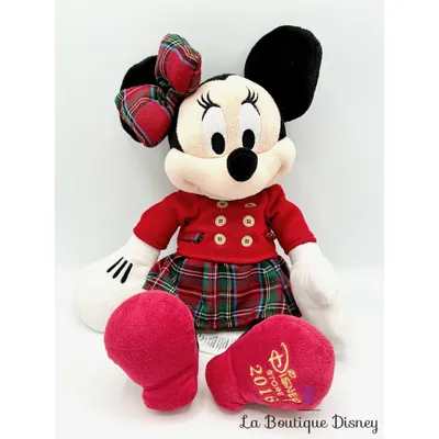 Peluche Minnie Mouse Noel Disney Store 2016 jupe écossaise rouge 37 cm