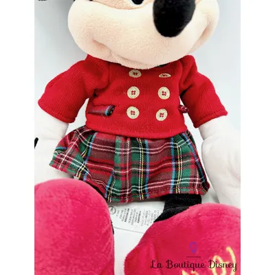 Peluche Minnie Mouse Noel Disney Store 2016 jupe écossaise rouge 37 cm