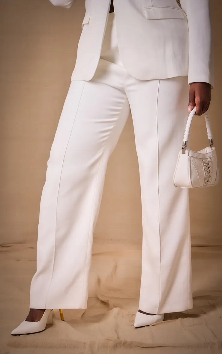 Plus Pantalon droit tissé deluxe blanc à pinces