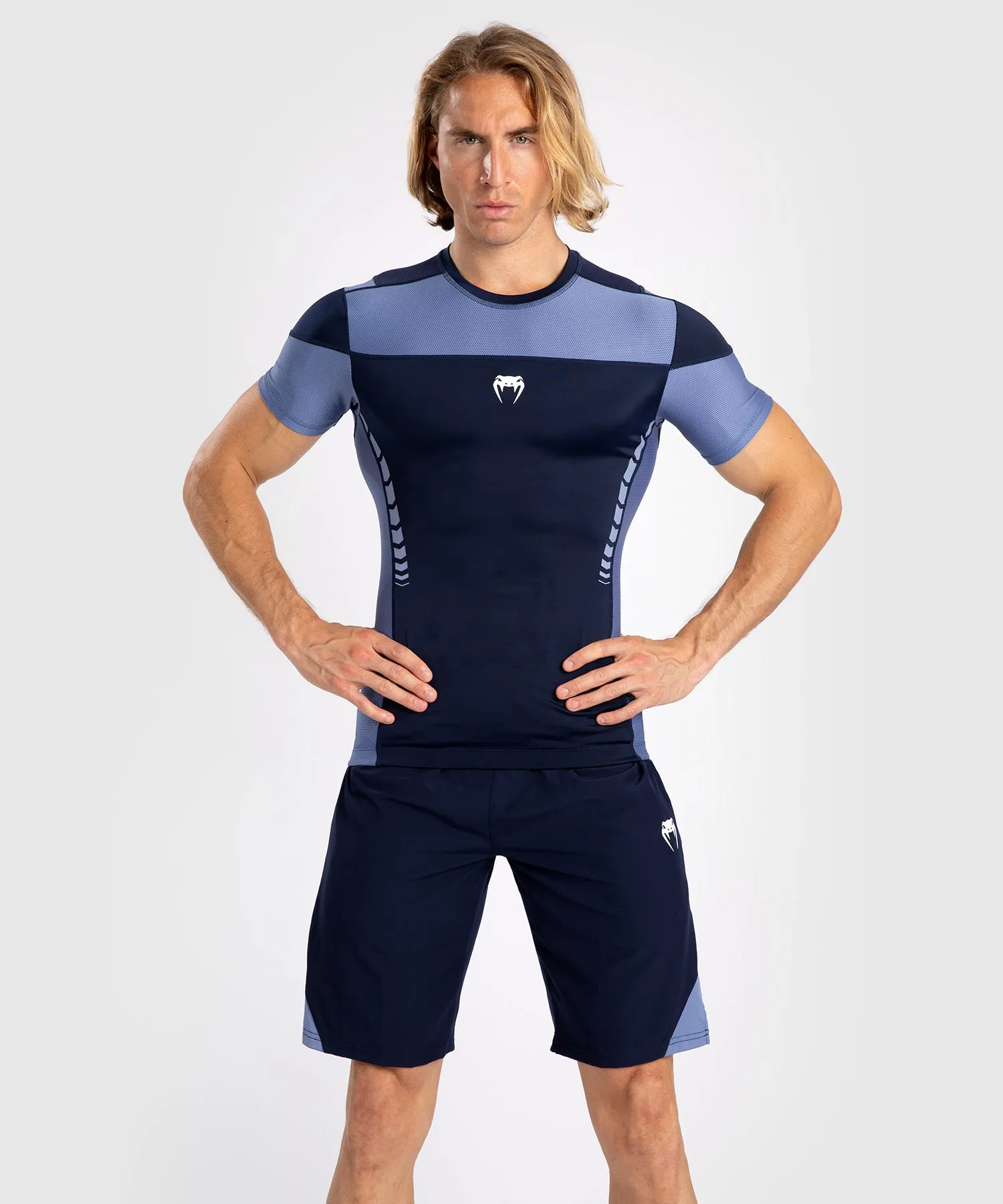 Rashguard À Manches Courtes pour Hommes Venum Tempest - Bleu Marine/Bleu