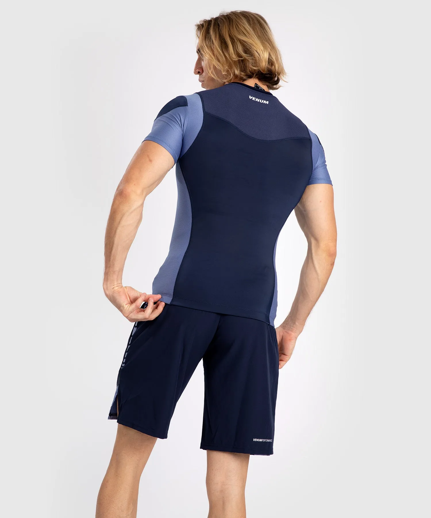 Rashguard À Manches Courtes pour Hommes Venum Tempest - Bleu Marine/Bleu