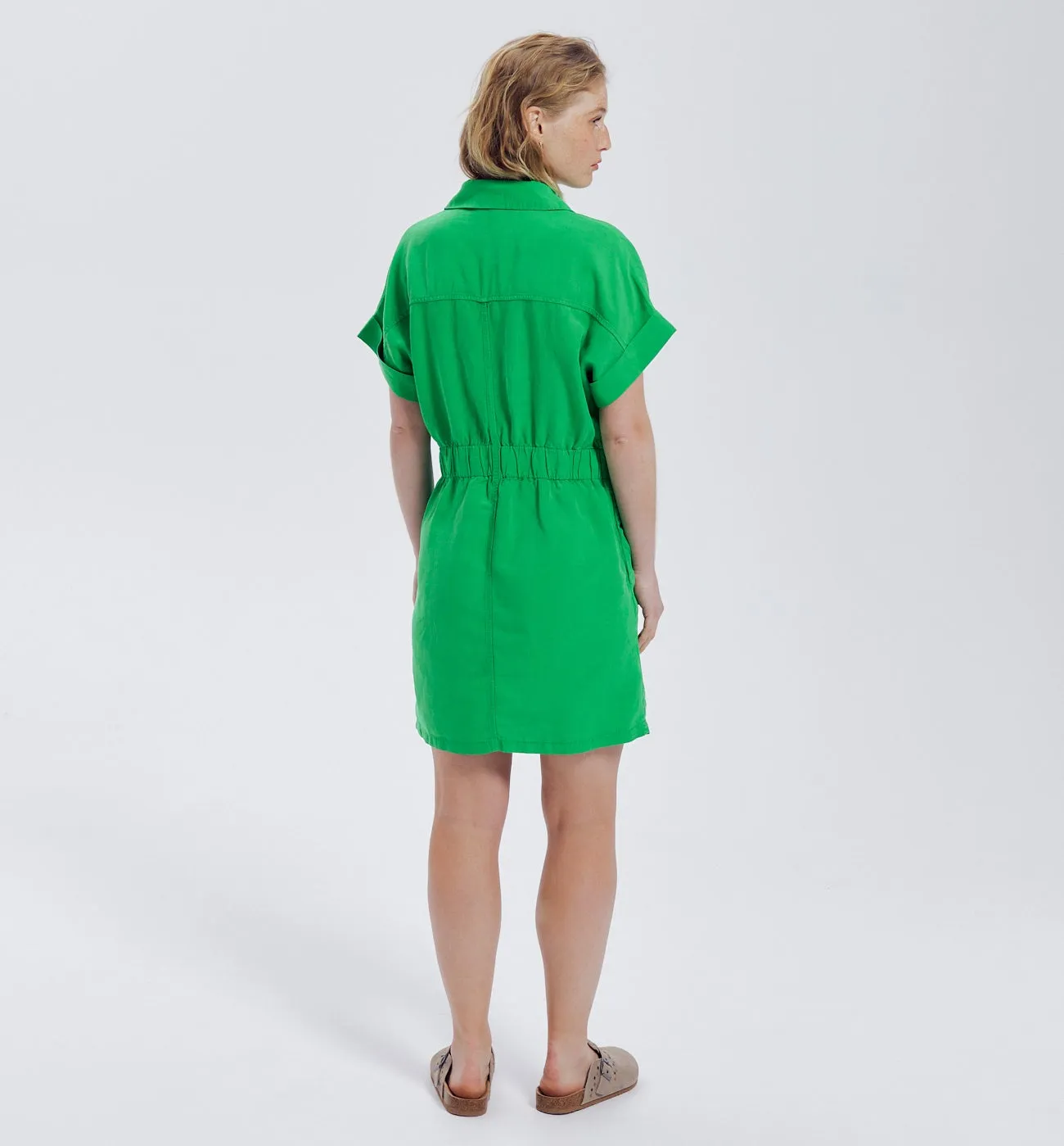 Robe courte en lyocell et lin - Vert