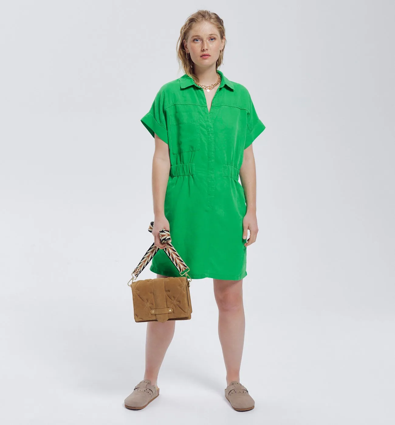 Robe courte en lyocell et lin - Vert