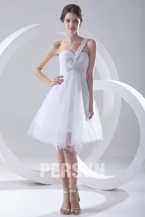 Robe de bal blanche asymétrique en tulle courte Empire