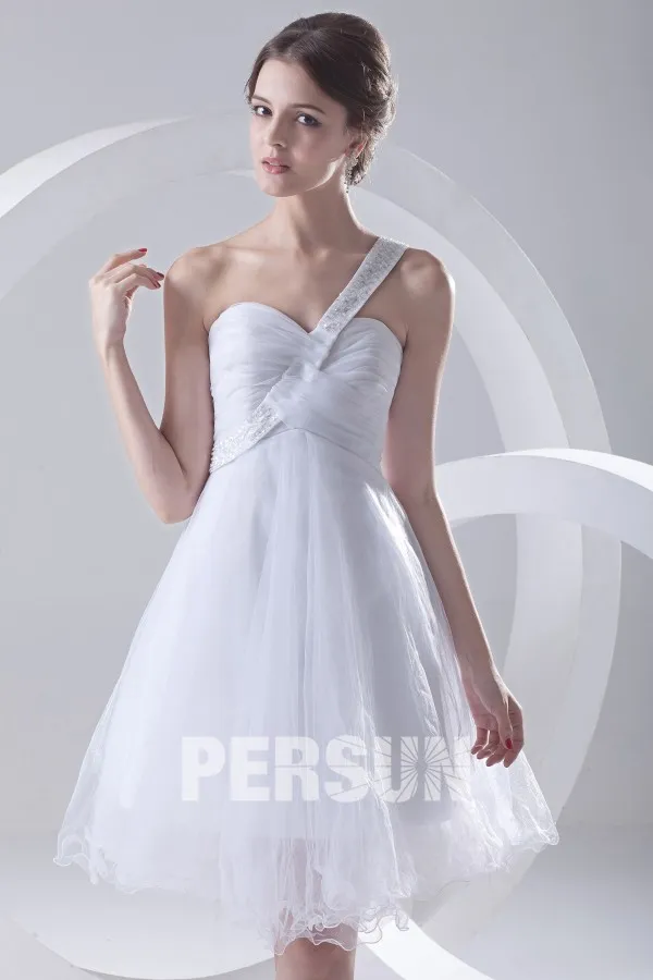 Robe de bal blanche asymétrique en tulle courte Empire