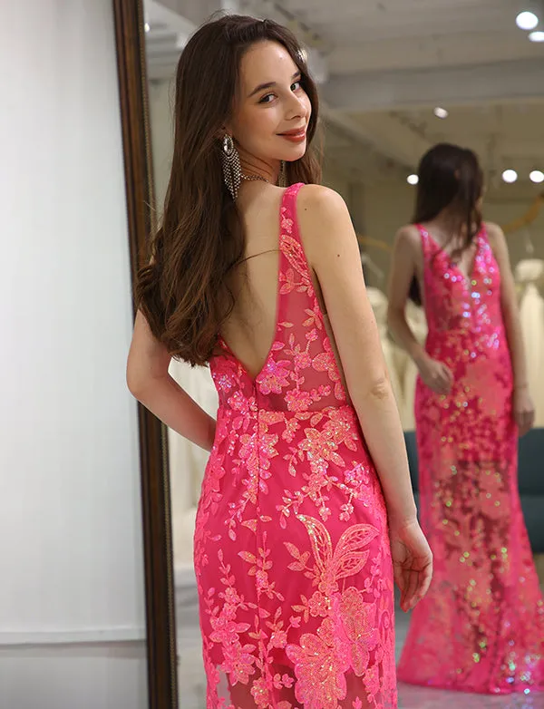 Robe de bal de fin d'année en paillettes fuchsia