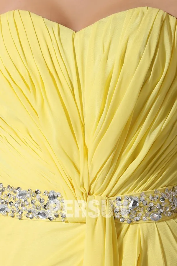 Robe de bal jaune citron bustier coeur avec fente frontale