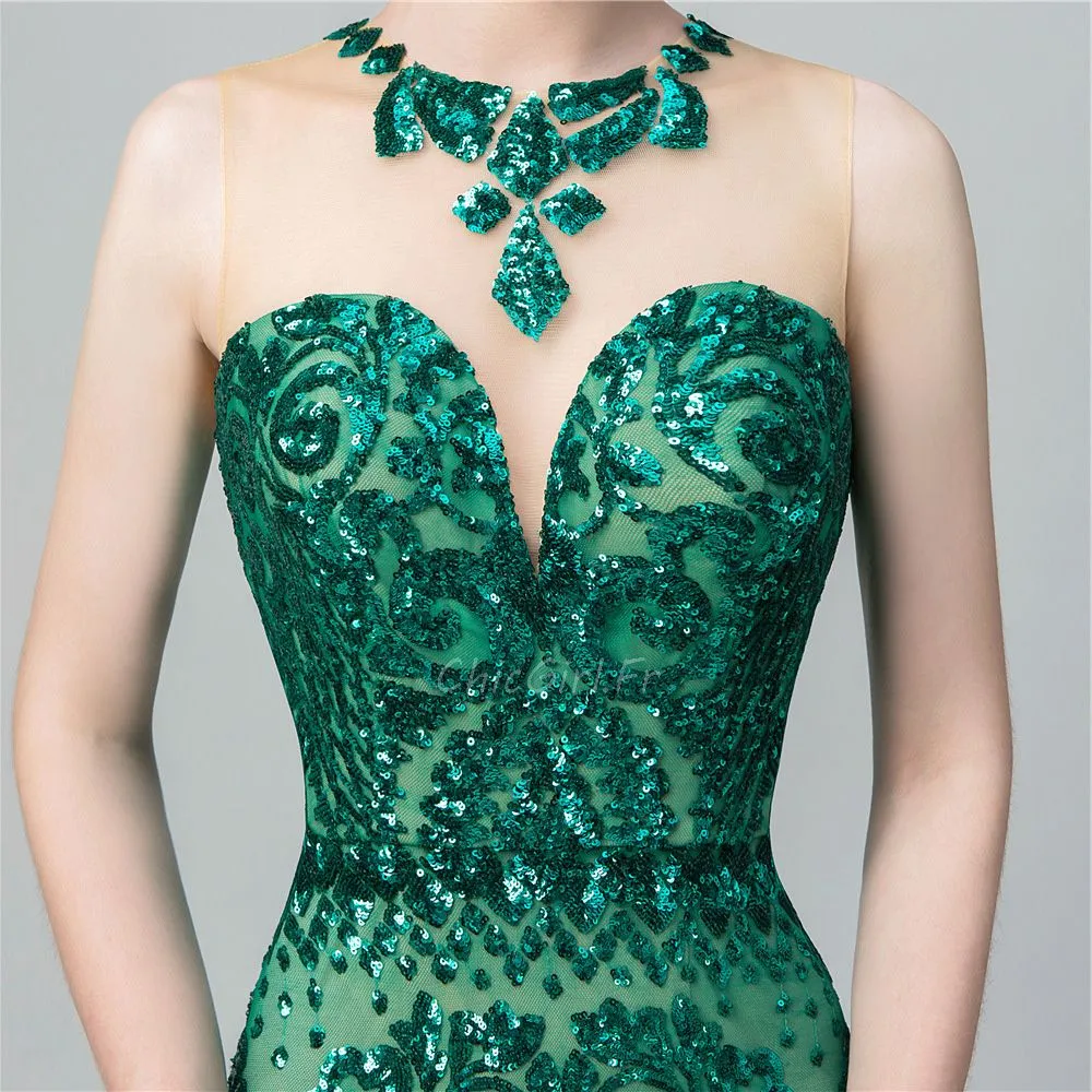 Robe De Soirée Bal Sirène Longue Vert Emeraude Paillette Brillante