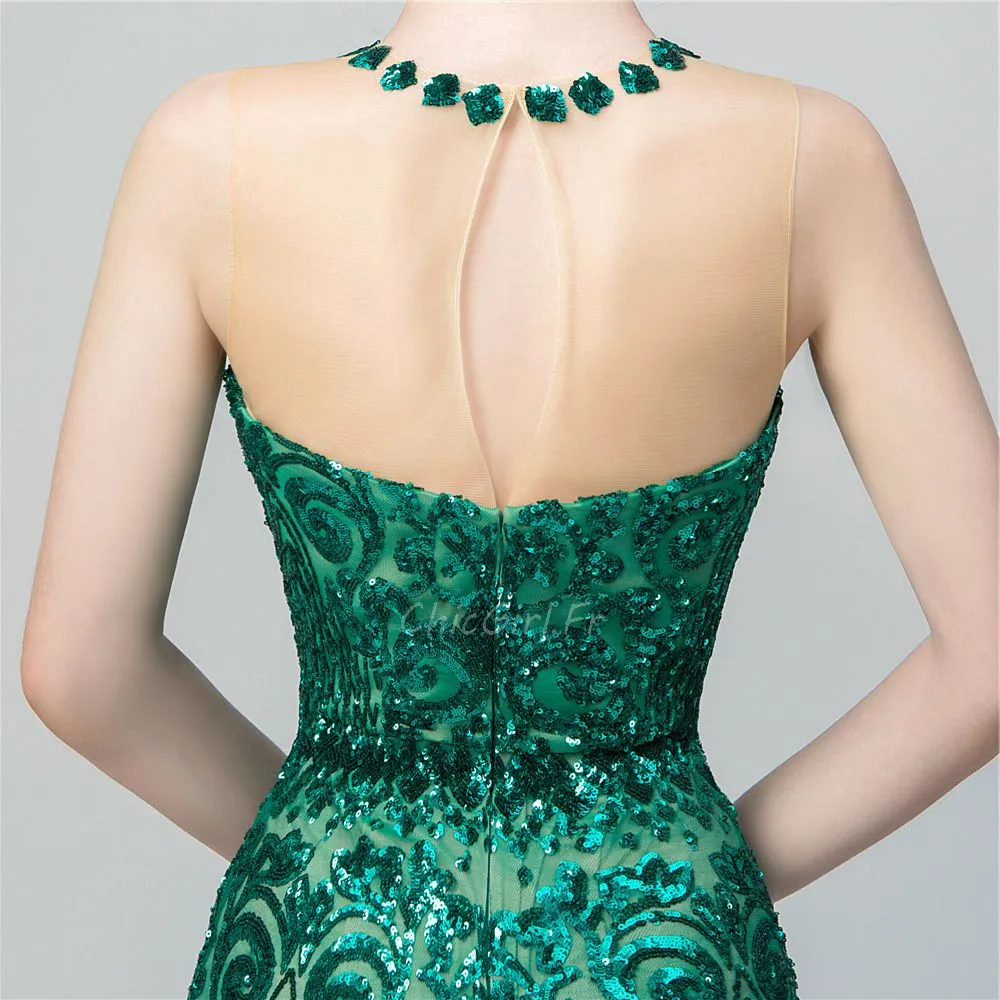 Robe De Soirée Bal Sirène Longue Vert Emeraude Paillette Brillante