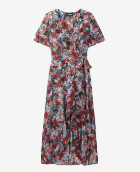 Robe en soie rouge à imprimé fleuri