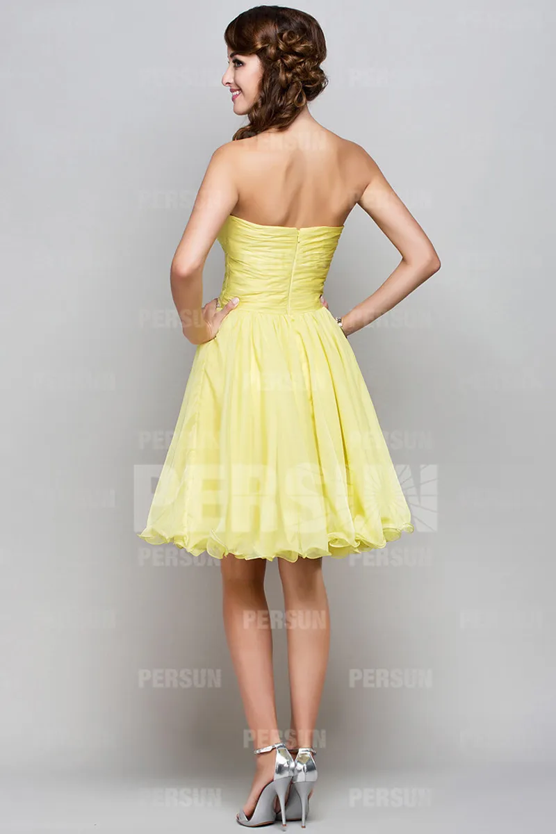 Robe jaune de bal courte bustier coeur jupe bouffante