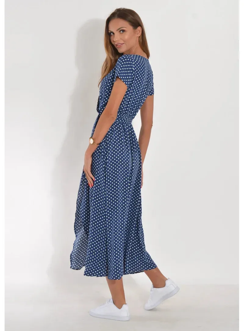 Robe Vintage Bleu à Pois