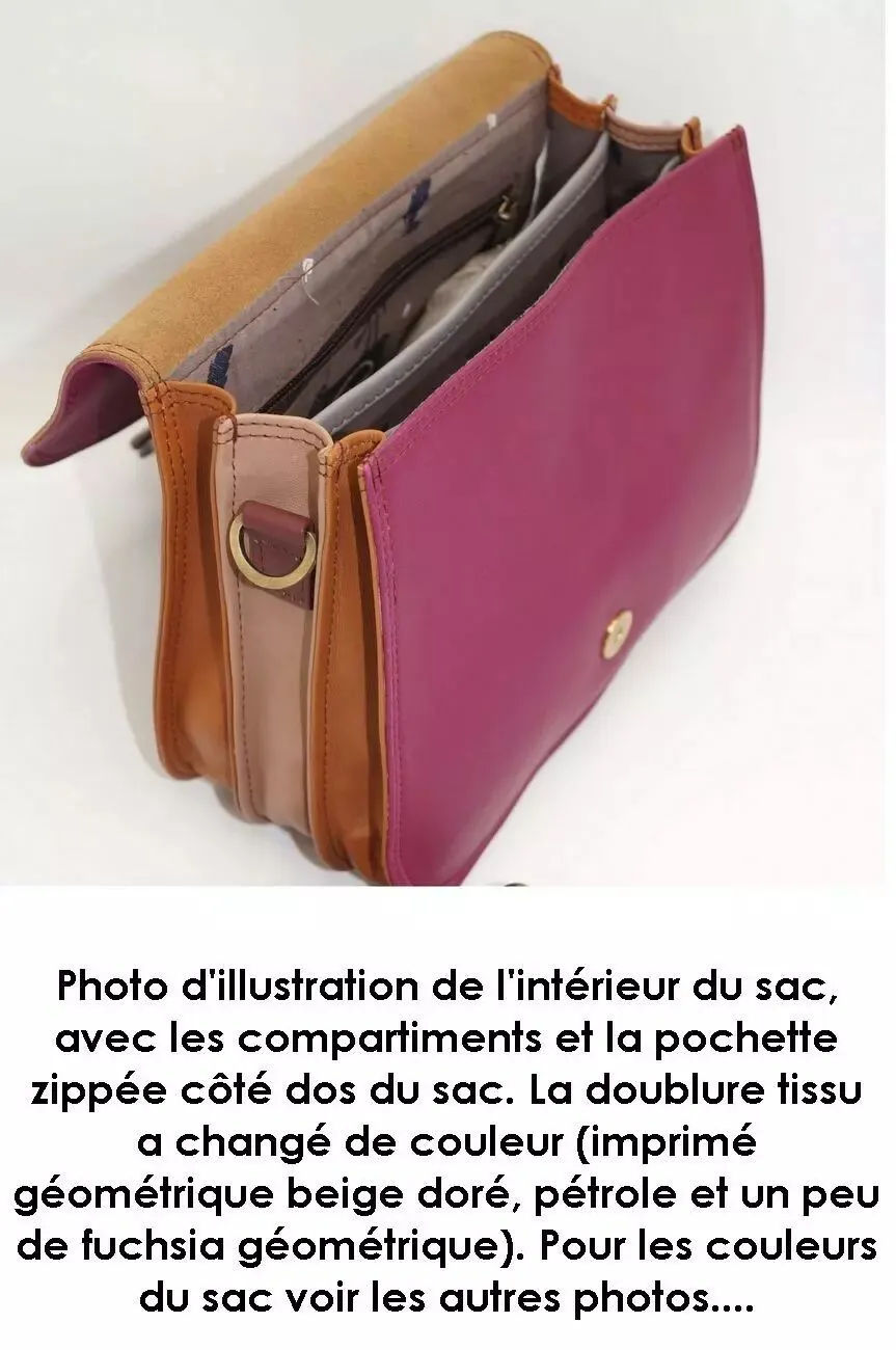 Sac original rose et pétrole cuir véritable