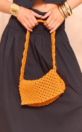 Sac à main en macramé orange à détail perles dorées