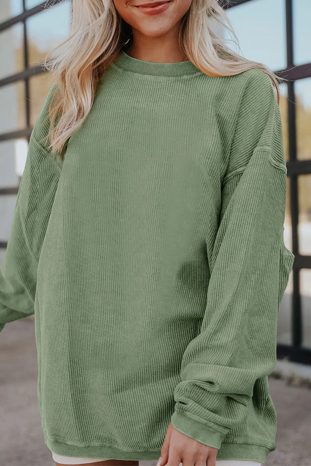 Sweat oversize en velours ctelé vert herbe