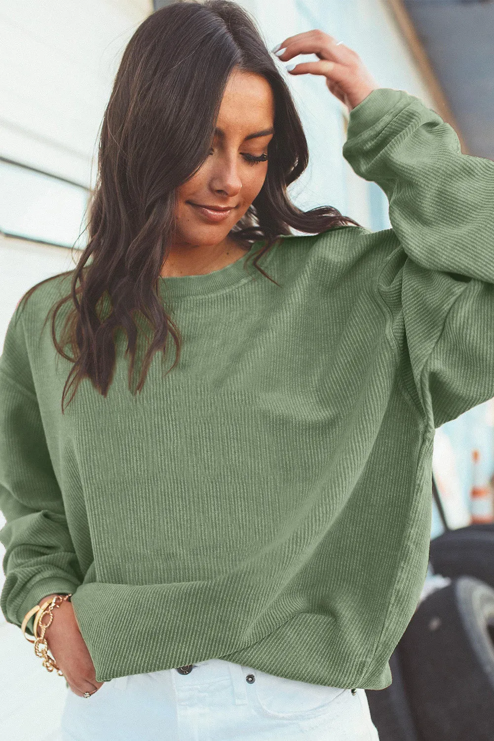 Sweat oversize en velours ctelé vert herbe