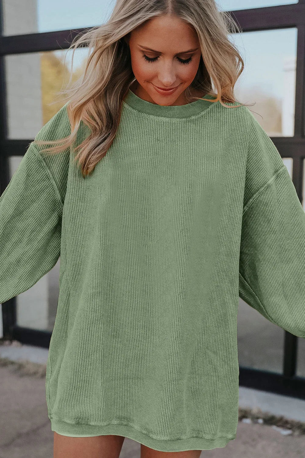 Sweat oversize en velours ctelé vert herbe