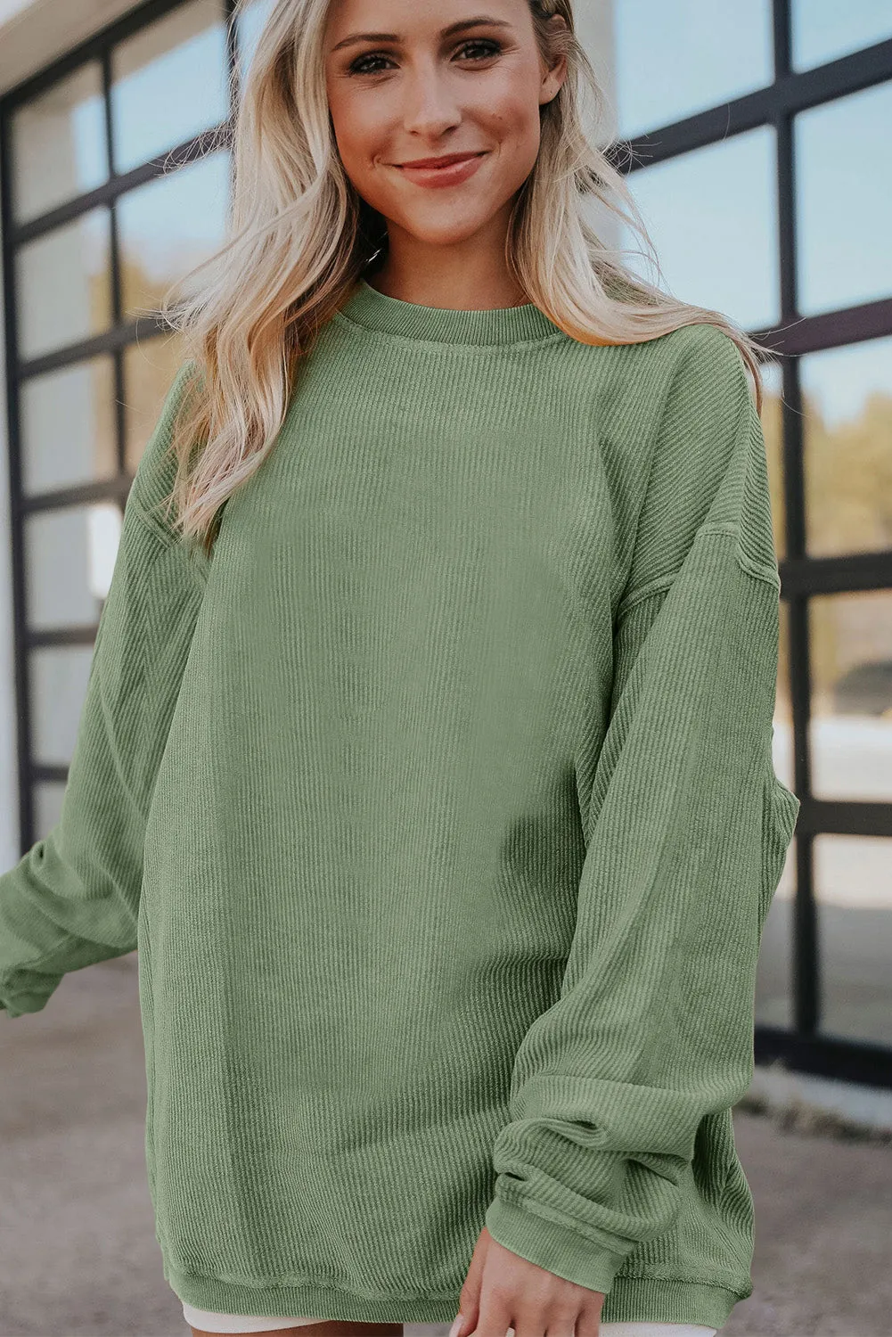 Sweat oversize en velours ctelé vert herbe