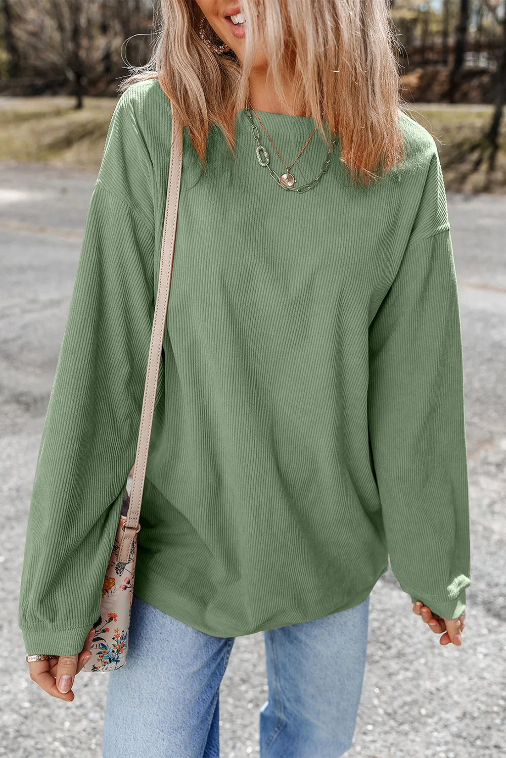 Sweat oversize en velours ctelé vert herbe