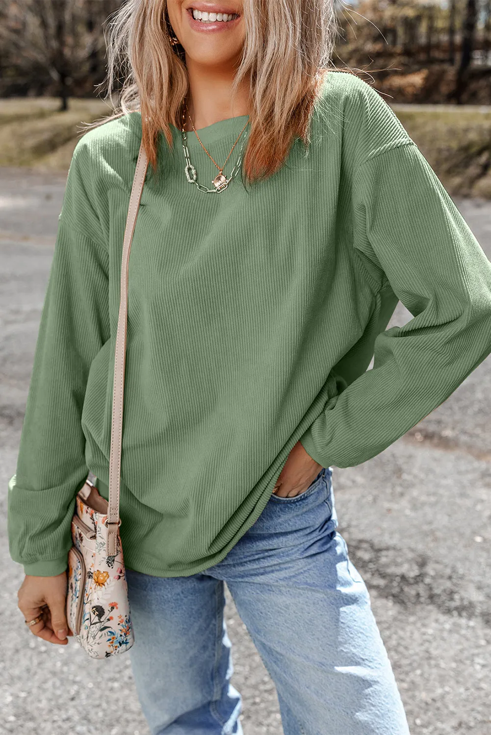 Sweat oversize en velours ctelé vert herbe