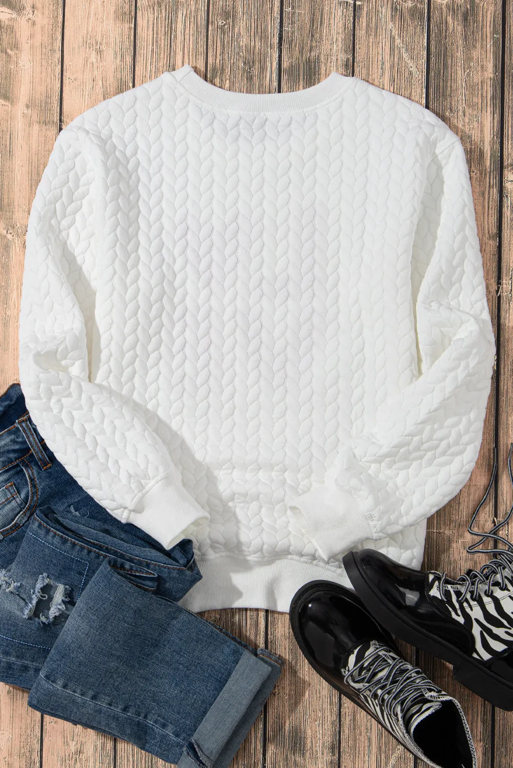 Sweat-shirt blanc en tricot torsadé brodé LOVE Chenille