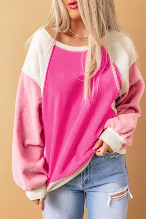 Sweat-shirt en molleton à manches longues et color block rose